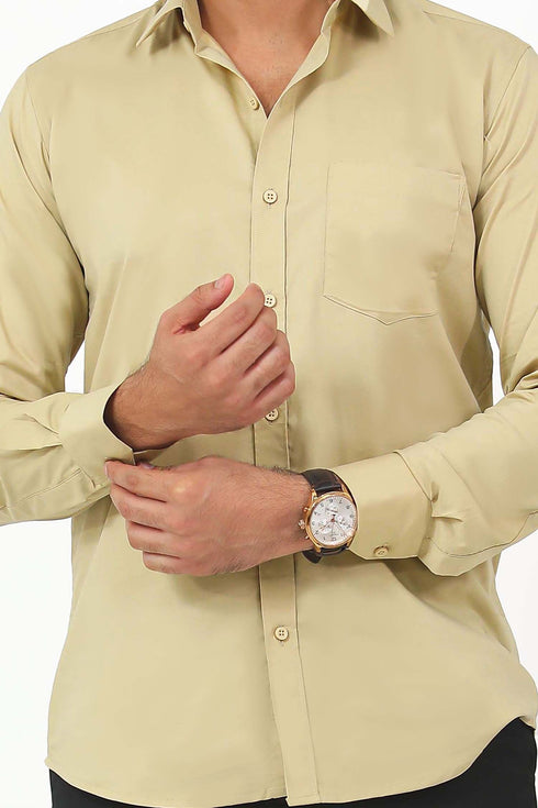Veshbhoshaa Bluebird Men'S Khaki Color Cotton Lycra Formal Shirt